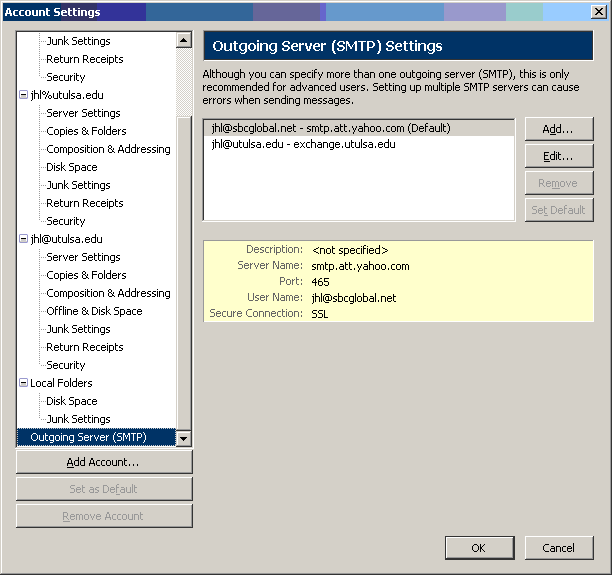 Outgoing server (smtp) settings