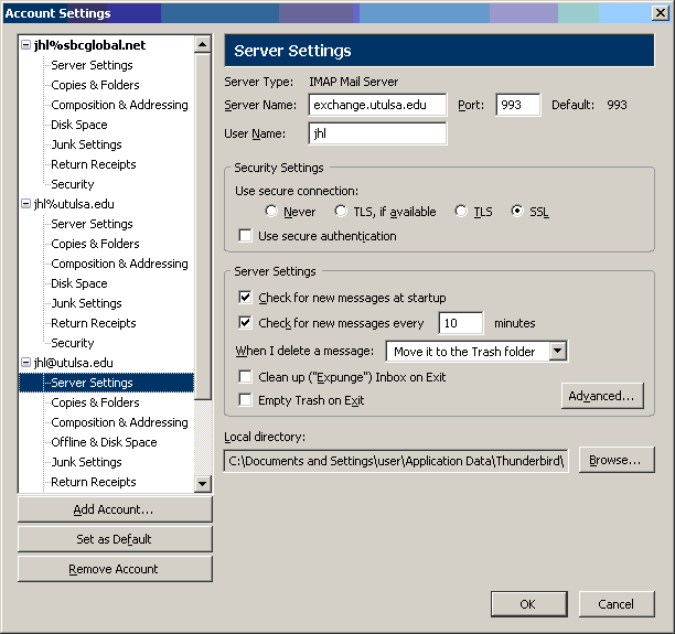 Outgoing server (smtp) settings